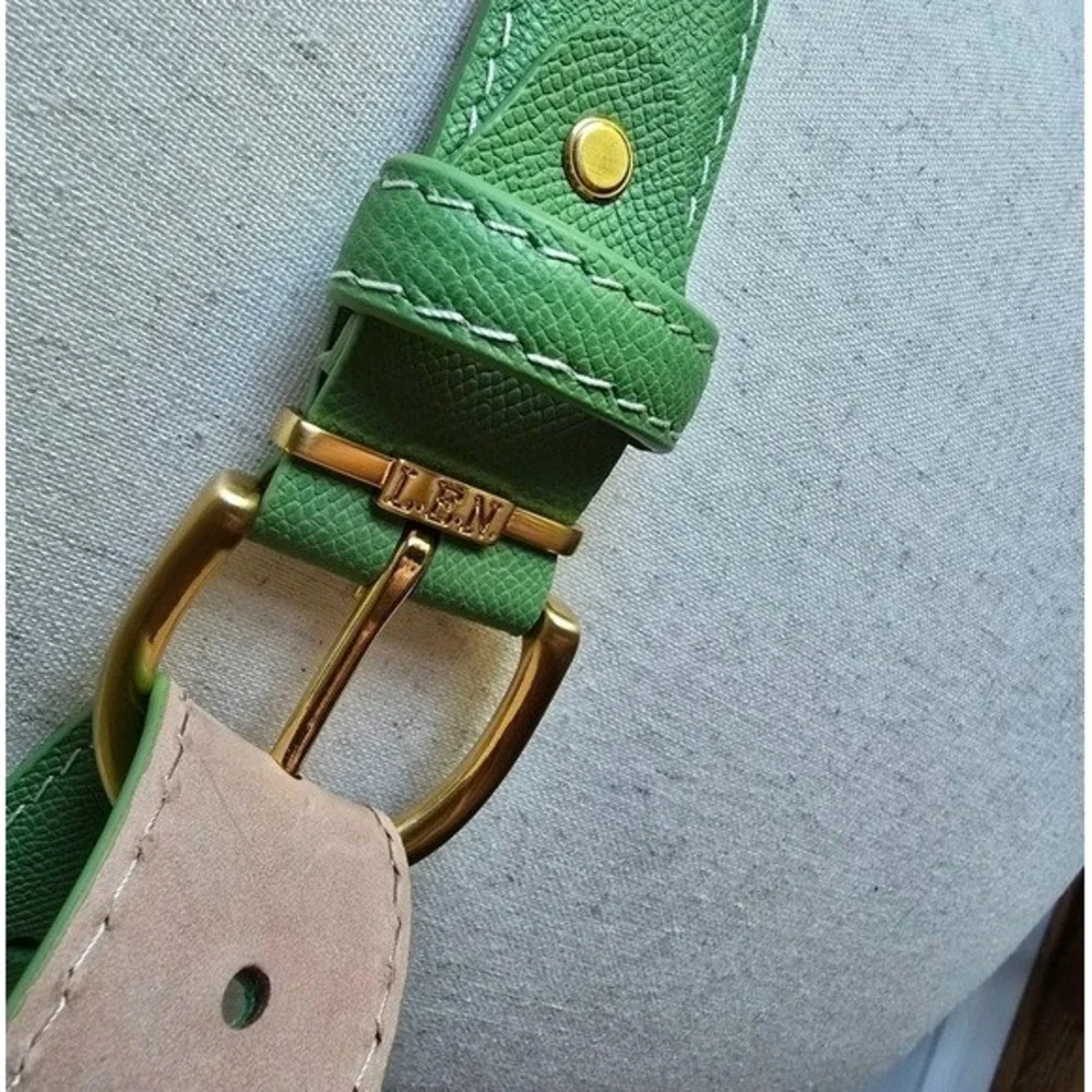 LEN L.E.N. Lifestyle Epsom Leather Apple Green Pebbled Women Belt SZ 8 10 Preppy